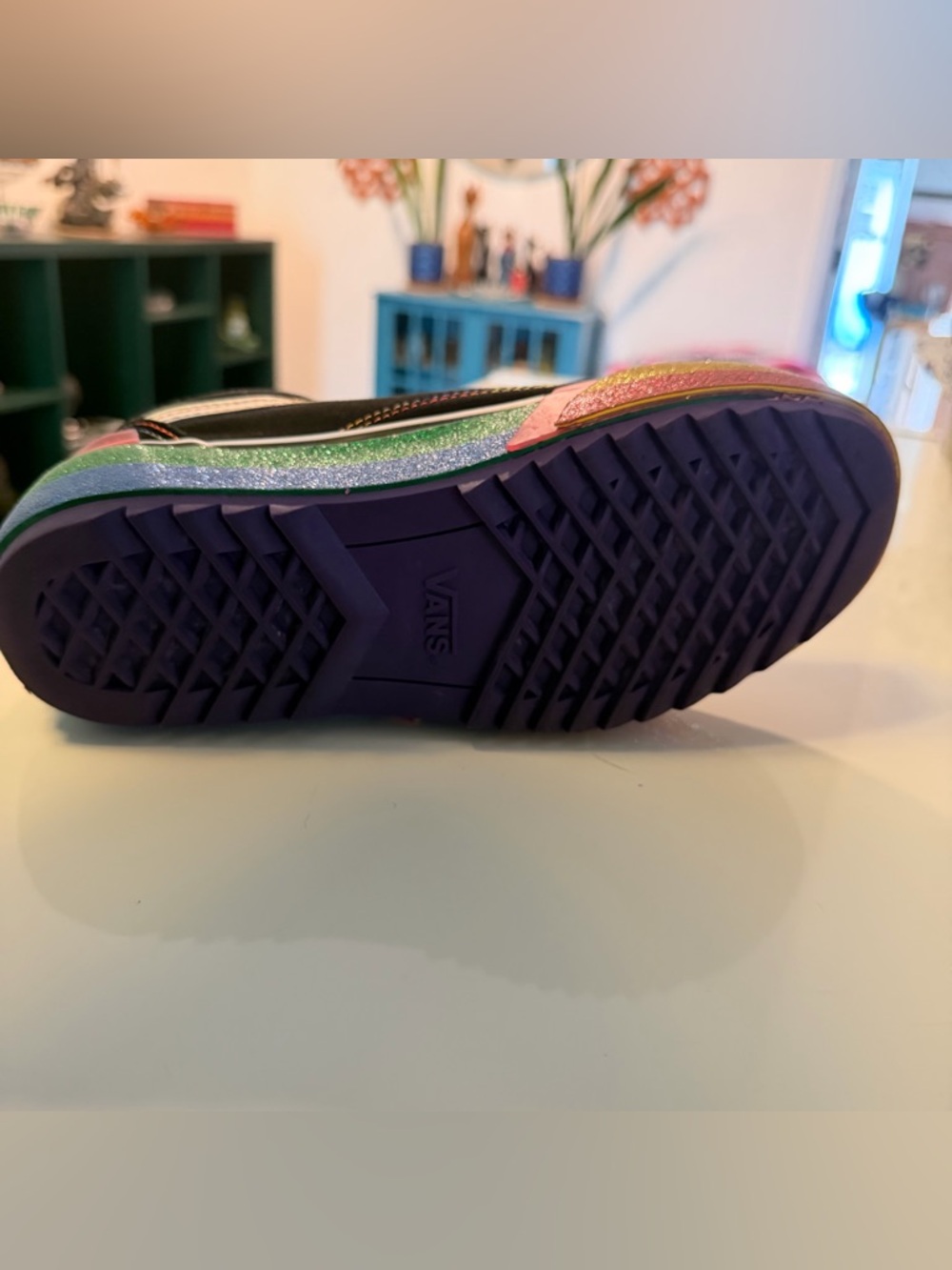Vans Black Sneakers with Rainbow Laces and Pink Gold Accent - Picture 9 of 14